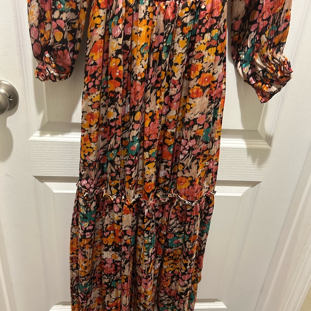 Umgee Women’s Floral Long Sleeve Tie-Neck Dress - Picture 8 of 12